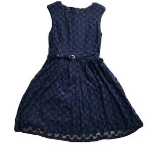 Alfani Dress Women’s size M sleeveless polka dark blue full lined with belt #